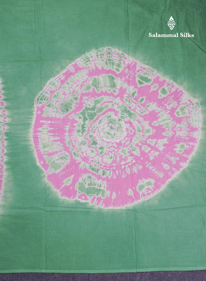 Pink Batik Print Sungudi Pure Cotton Saree With Contrast Light Green Border