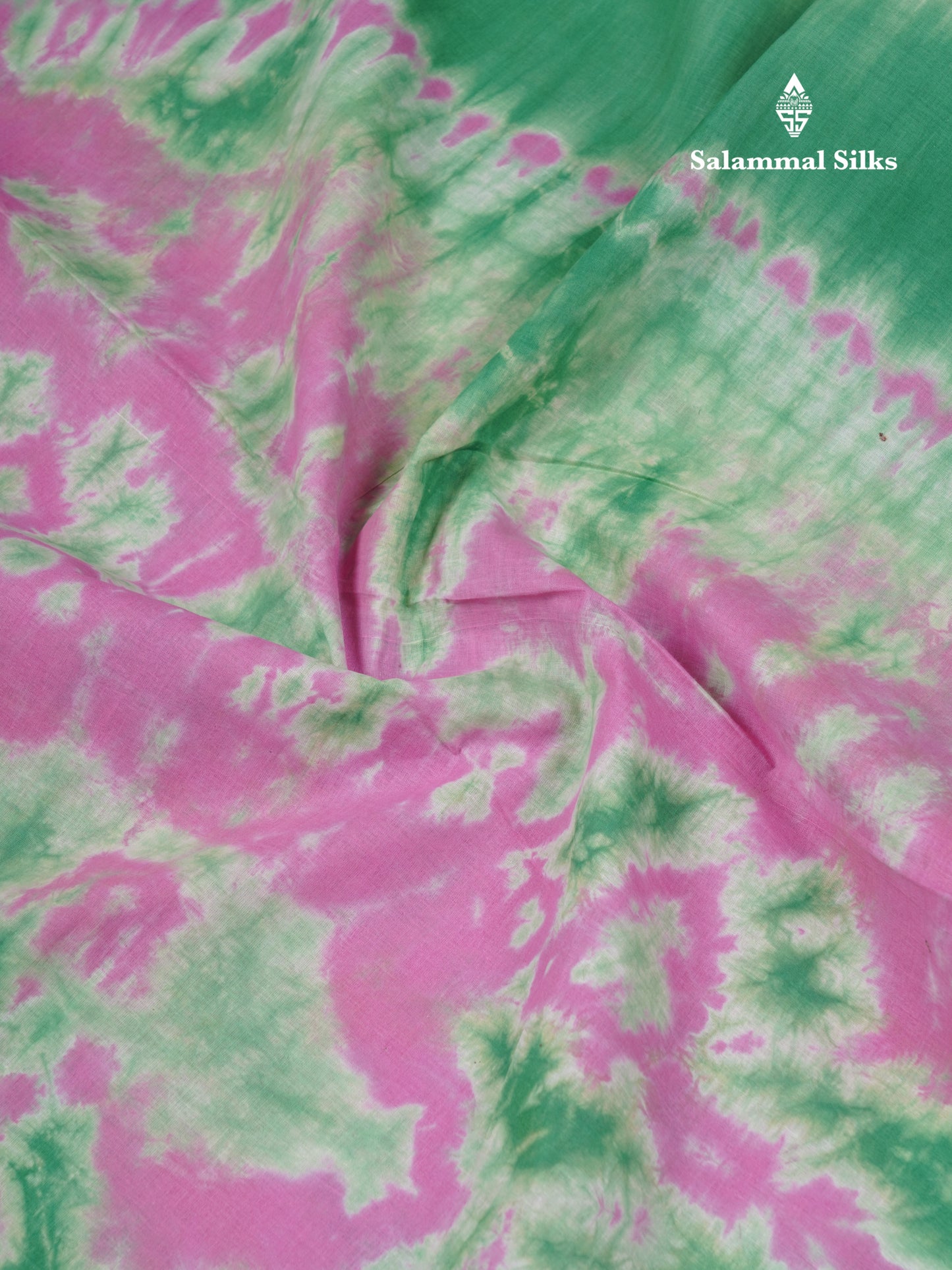 Pink Batik Print Sungudi Pure Cotton Saree With Contrast Light Green Border
