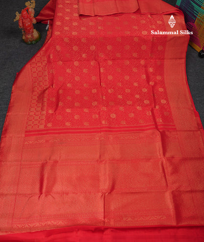 Beautiful Chilly Red Bridal Pure Kanjivaram Silk Saree With Traditional Border