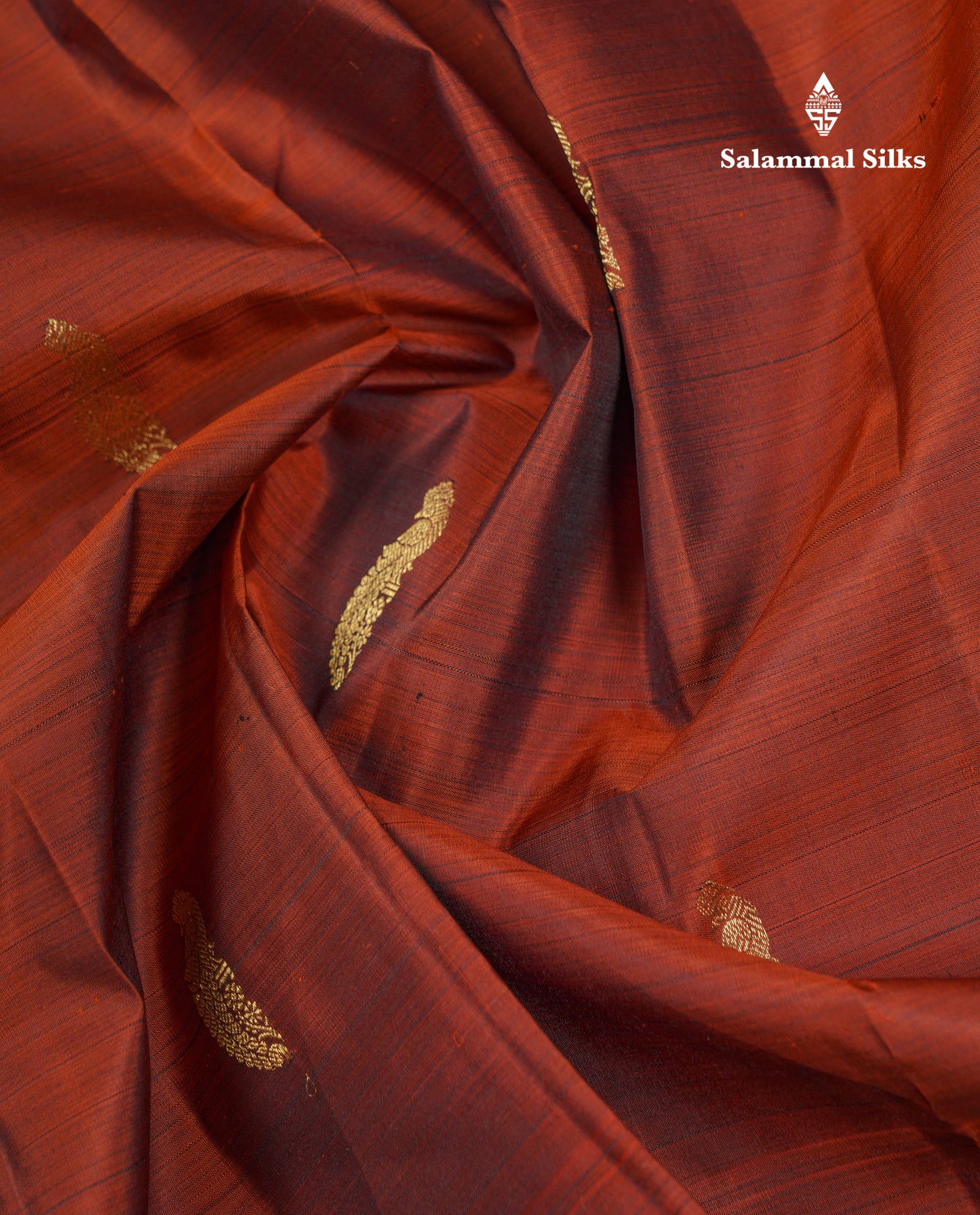 Beautiful Rust Orange Pure Kanjivaram Silk Saree With Contrast Dark Brown Traditional Border