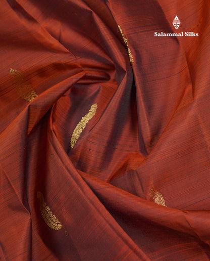 Beautiful Rust Orange Pure Kanjivaram Silk Saree With Contrast Dark Brown Traditional Border