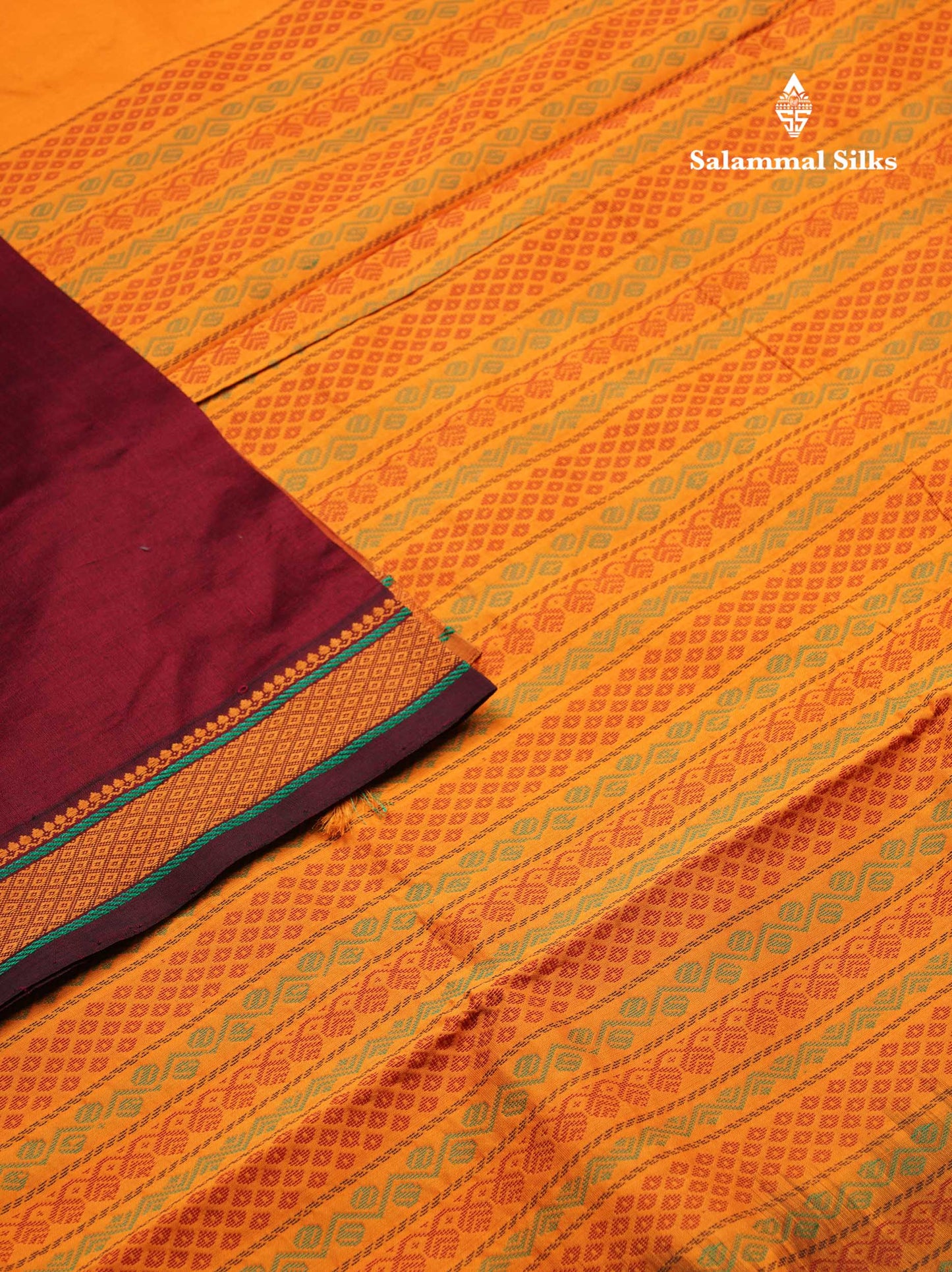 Beautiful Maroon Plain Semi Silk Cotton Saree With Yellow Traditional Thread Border