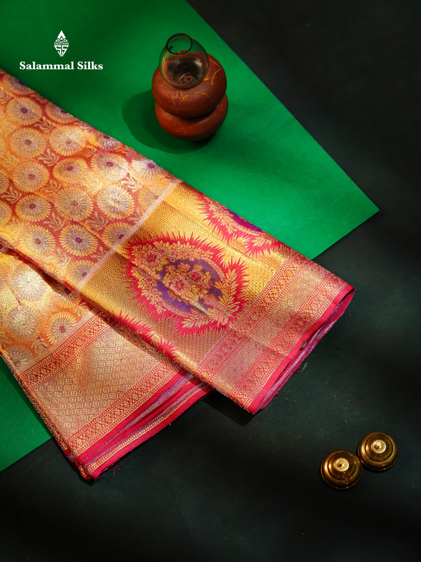Beautiful Orange Tissue Bridal Pure Kanjivaram Silk Saree With Traditional Evening Morning Border