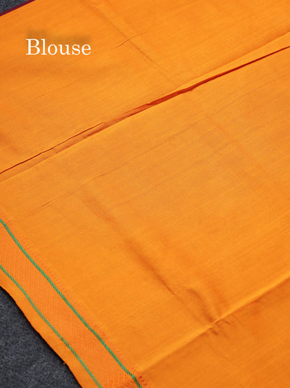 Beautiful Maroon Plain Semi Silk Cotton Saree With Yellow Traditional Thread Border
