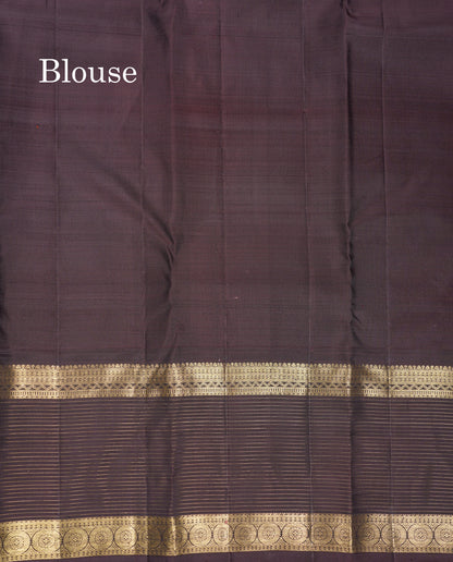 Beautiful Rust Orange Pure Kanjivaram Silk Saree With Contrast Dark Brown Traditional Border