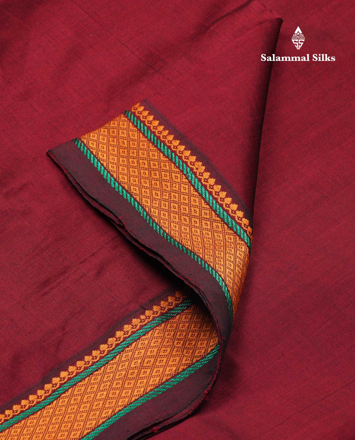 Beautiful Maroon Plain Semi Silk Cotton Saree With Yellow Traditional Thread Border