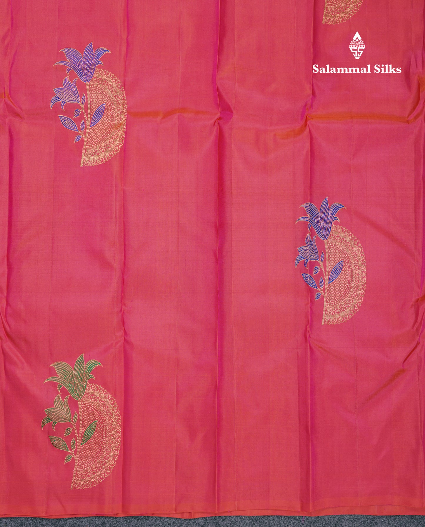 Beautiful Pinkish Orange Fancy Pure Kanjivaram Silk Saree With Contrast Sapphire Green Blouse