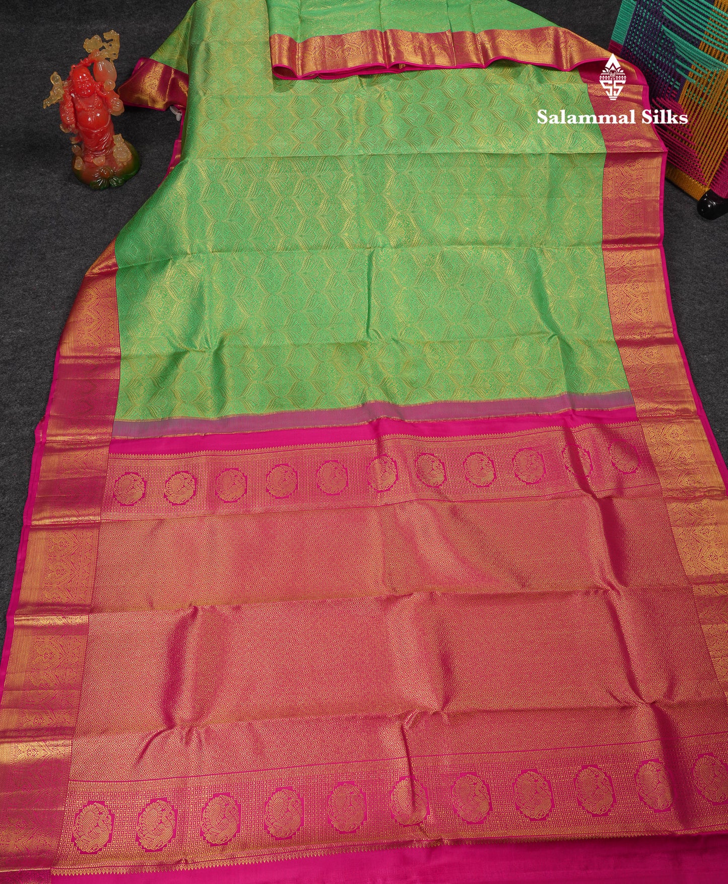 Beautiful Rexona Green Bridal Pure Kanjivaram Silk Saree With Contrast Pink Traditional Border