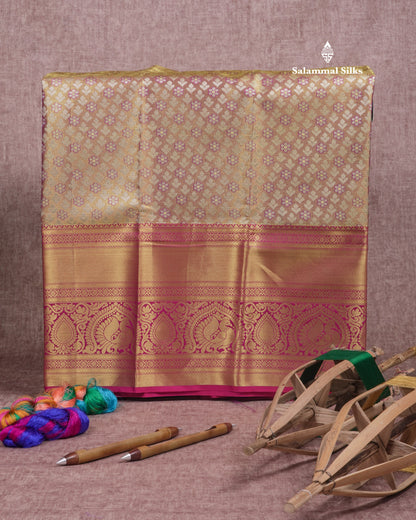 Semi Silk Pattu Pavadai (Gold Tissue) With Gold Blouse 45 "