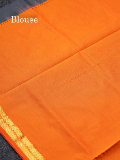 Beautiful Dark Purple Plain Semi Silk Cotton Saree With Contrast Olive Green Blouse