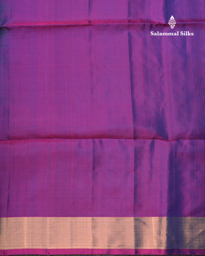 Beautiful Dual Tone Bottle Green Pure Kanjivaram Soft Silk Saree With Contrast Purple Blouse