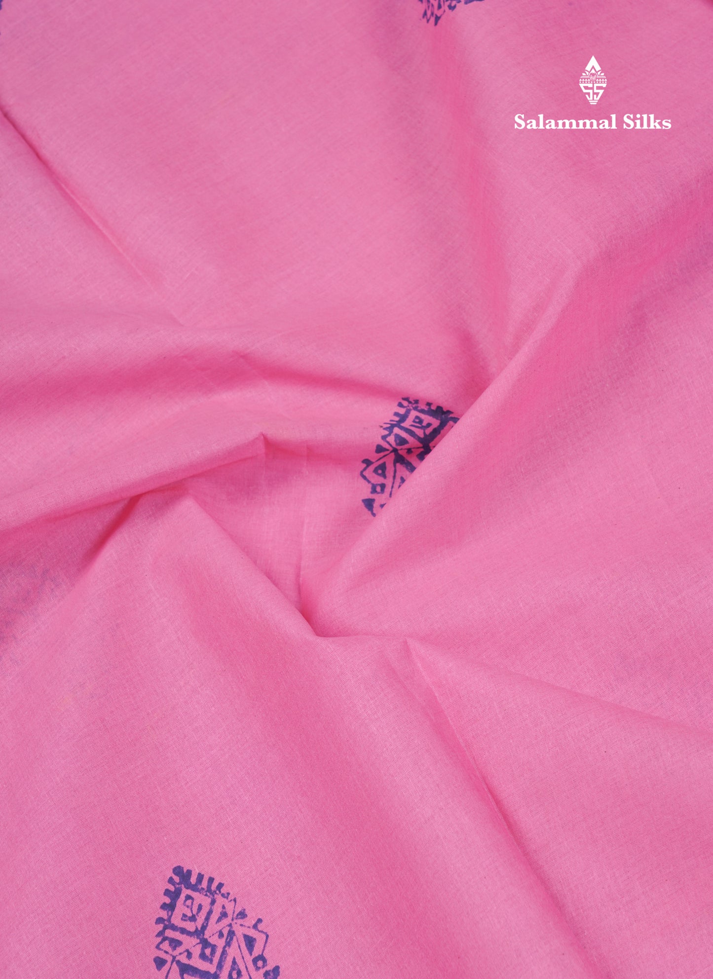 Baby Pink Batik Print Sungudi Pure Cotton Saree With Contrast Violet Border