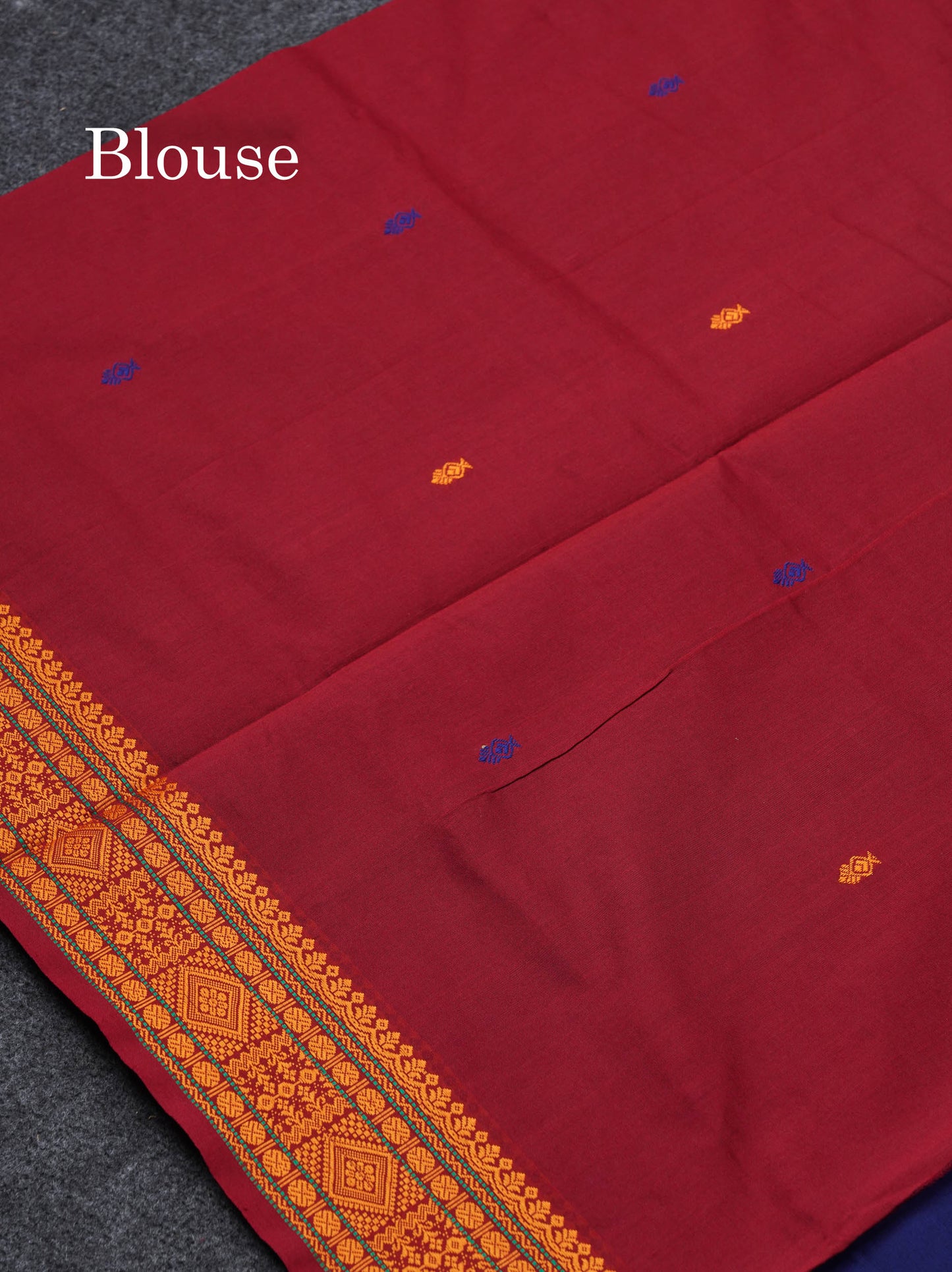 Beautiful Navy Blue Thread Work Buttas Semi Silk Cotton Saree With Maroon Blouse