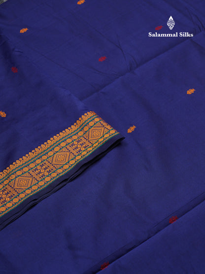 Beautiful Navy Blue Thread Work Buttas Semi Silk Cotton Saree With Maroon Blouse