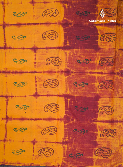 Yellow Big Checks With Butta Batik Print Sungudi Pure Cotton Saree With Running Blouse