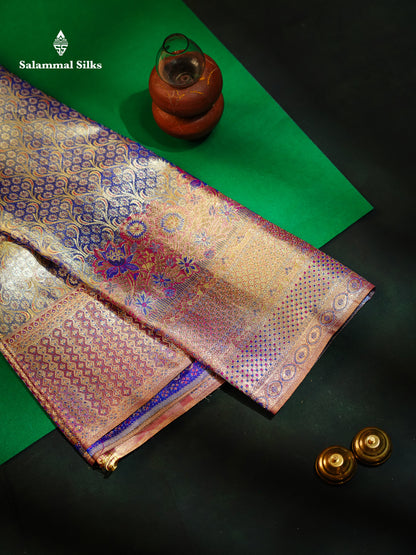 Beautiful Light Violet Tissue Bridal Menakari Work Pure Kanjivaram Silk Saree With Contrast Pink Fancy Border