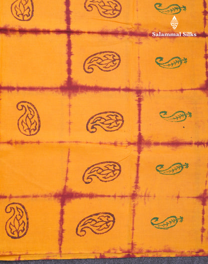 Yellow Big Checks With Butta Batik Print Sungudi Pure Cotton Saree With Running Blouse