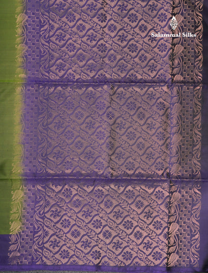 Beautiful Army Green Pure Kanjivaram Soft Silk Saree With Contrast Navy Blue Border