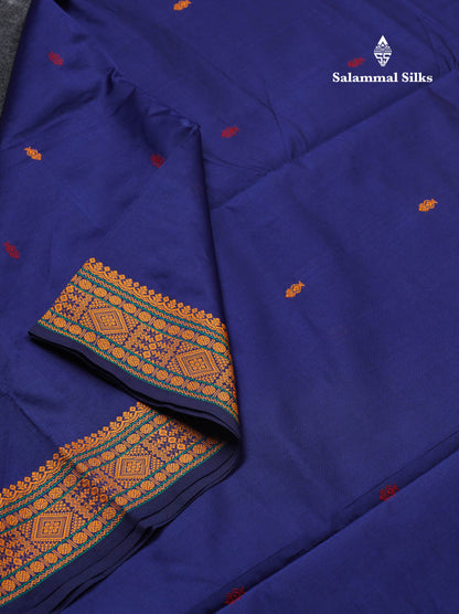 Beautiful Navy Blue Thread Work Buttas Semi Silk Cotton Saree With Maroon Blouse