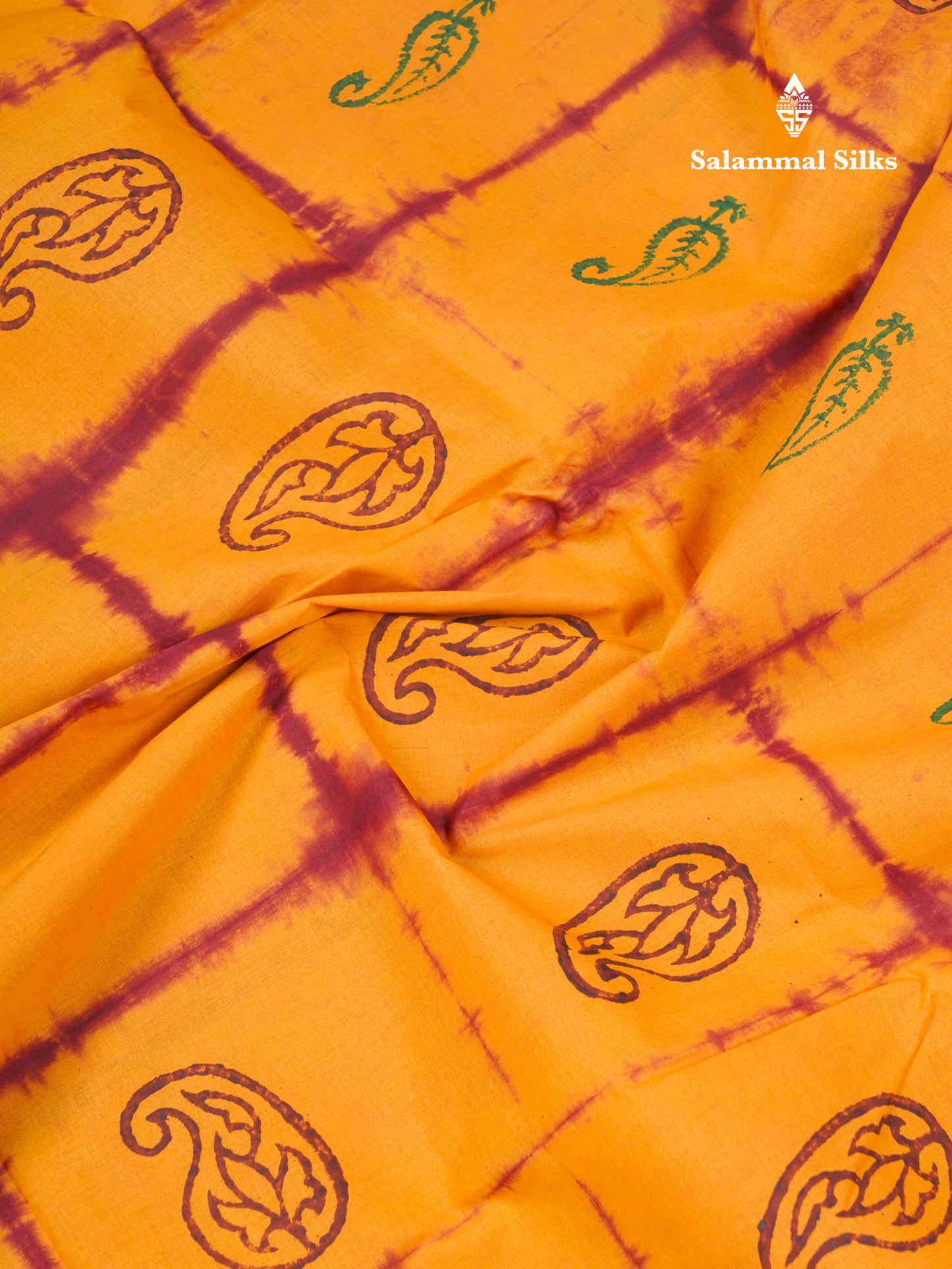 Yellow Big Checks With Butta Batik Print Sungudi Pure Cotton Saree With Running Blouse