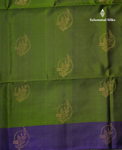 Beautiful Army Green Pure Kanjivaram Soft Silk Saree With Contrast Navy Blue Border