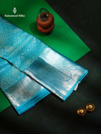 Beautiful Blue Bridal Pure Kanjivaram Silk Saree With Traditional Evening Morning Border