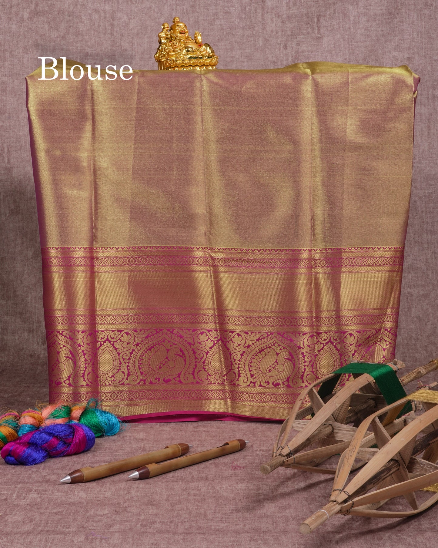 Semi Silk Pattu Pavadai (Gold Tissue) With Gold Blouse 45 "