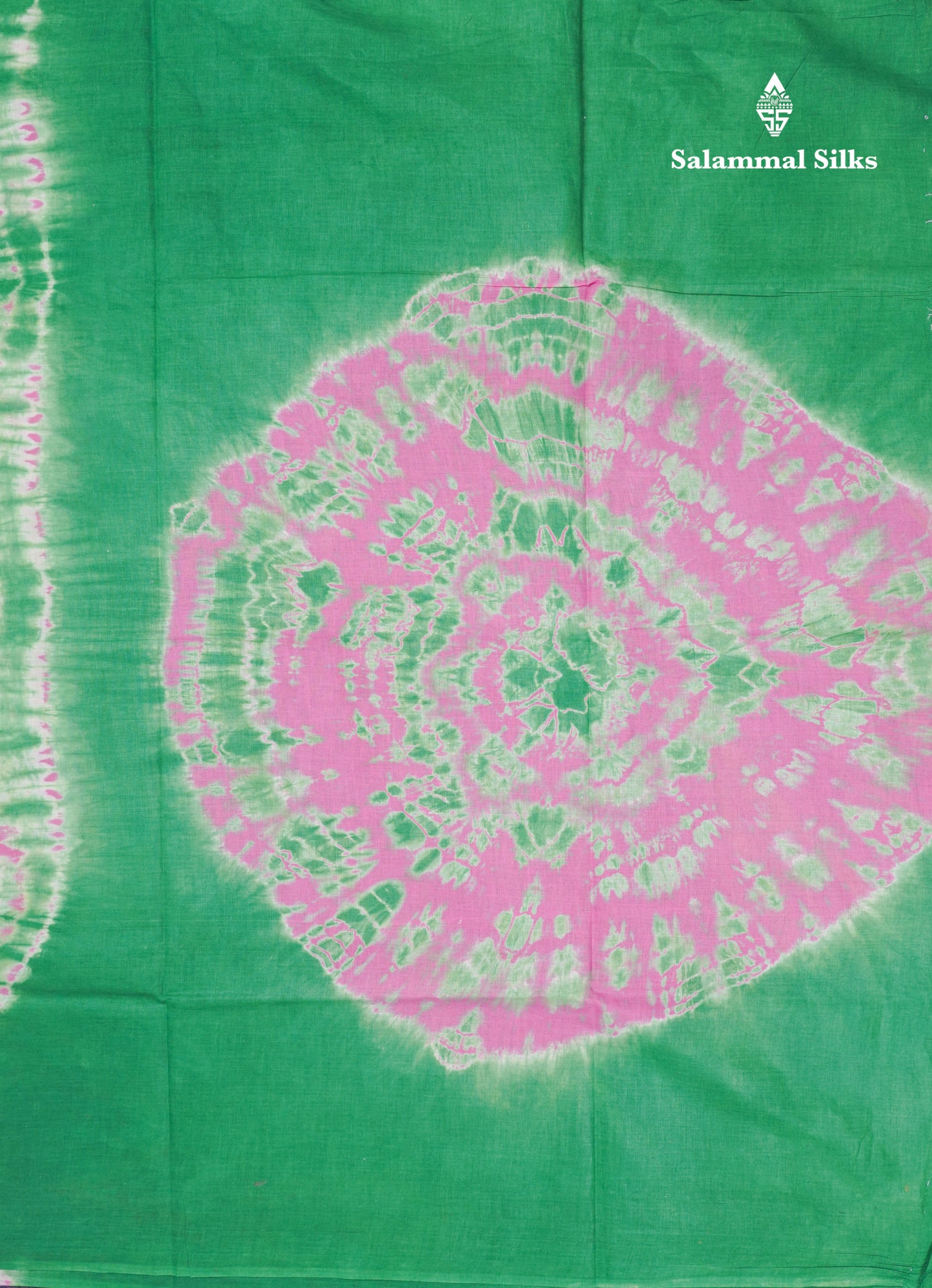 Light Pink Batik Print Sungudi Pure Cotton Saree With Contrast Light Green Blouse