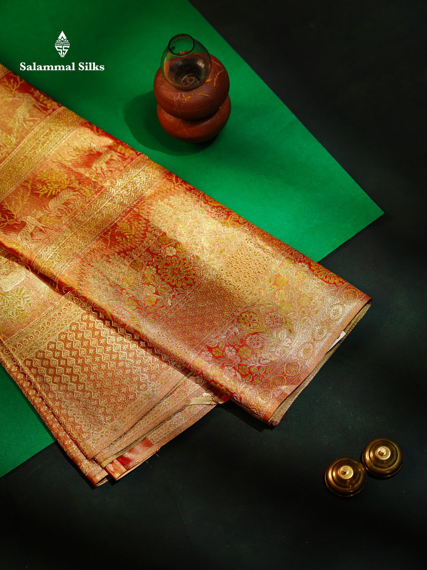 Beautiful Light Orange Tissue Bridal Menakari Work Pure Kanjivaram Silk Saree With Fancy Border