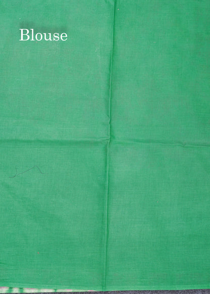 Light Pink Batik Print Sungudi Pure Cotton Saree With Contrast Light Green Blouse