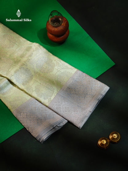 Beautiful Elaichi Green Bridal Pure Silk Saree With Contrast Grey Fancy Border