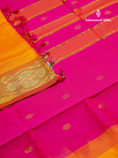 Beautiful Royal Blue Semi Silk Cotton Saree With Contrast Mustard Yellow Blouse