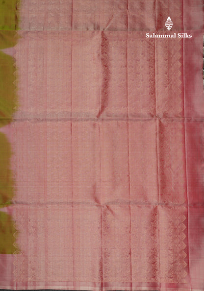 Beautiful Dual Tone Mustard Yellow Pure Kanjivaram Soft Silk Saree With Contrast Baby Pink Border