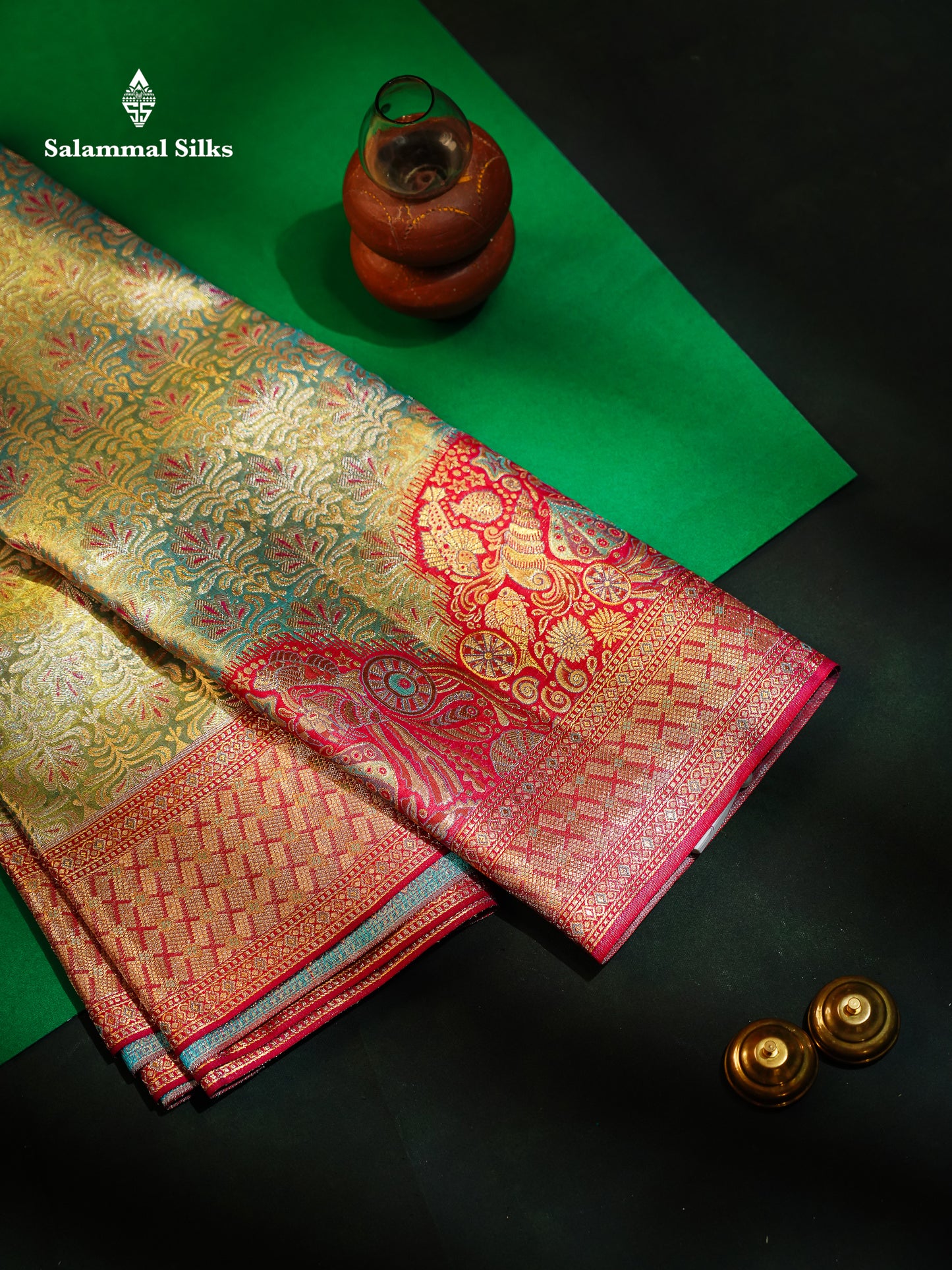 Beautiful Pastel Blue Tissue Bridal Pure Kanjivaram Silk Saree With Contrast Pink Fancy Turning Border