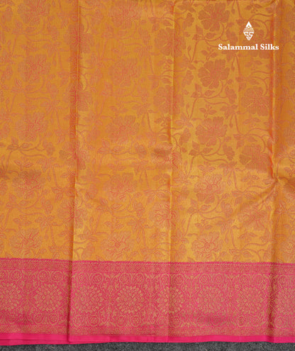 Beautiful Mustard Yellow Bridal Pure Kanjivaram Silk Saree With Contrast Pink Traditional Border