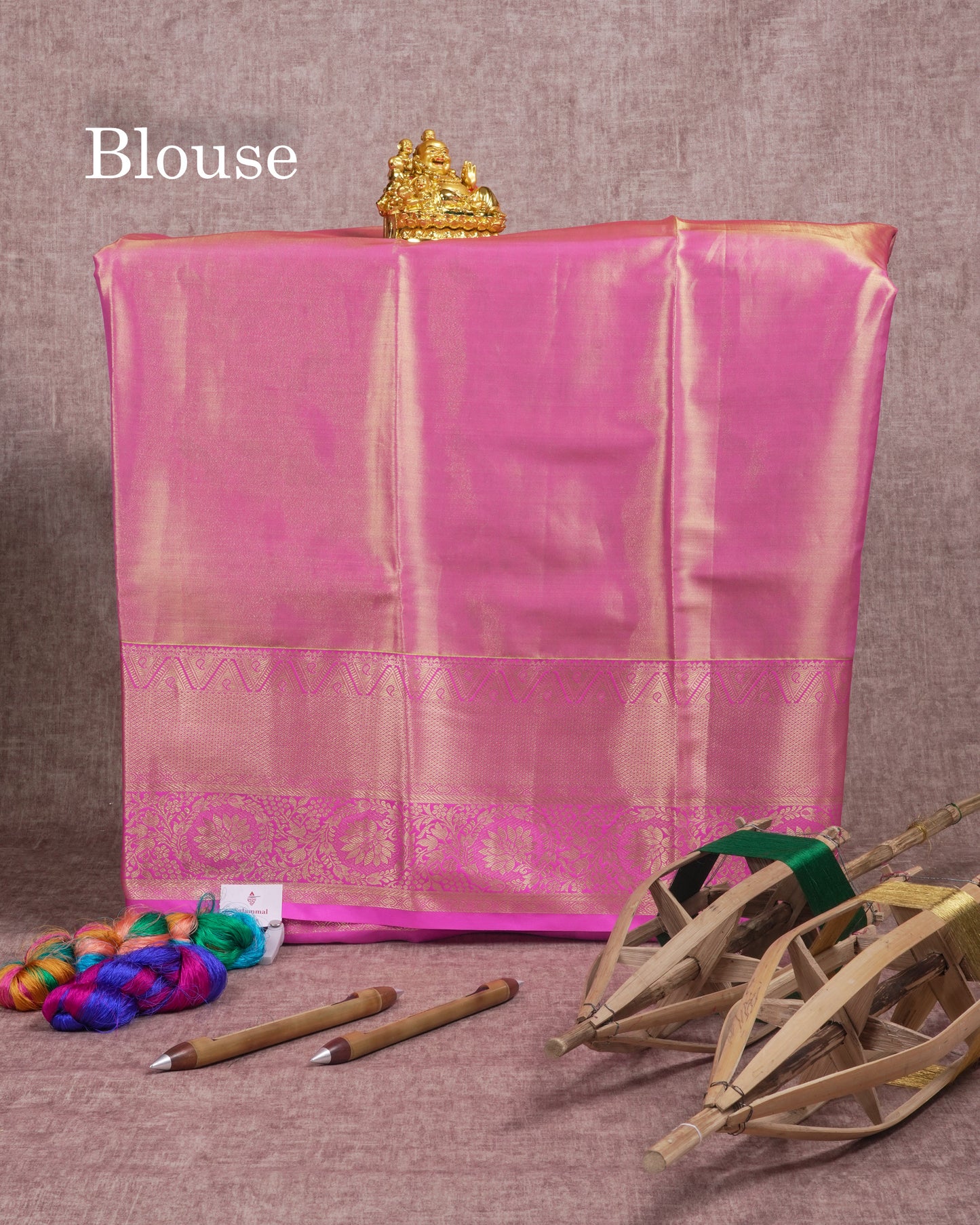 Semi Silk Pattu Pavadai (Green Tissue) With Light Pink Blouse  45"