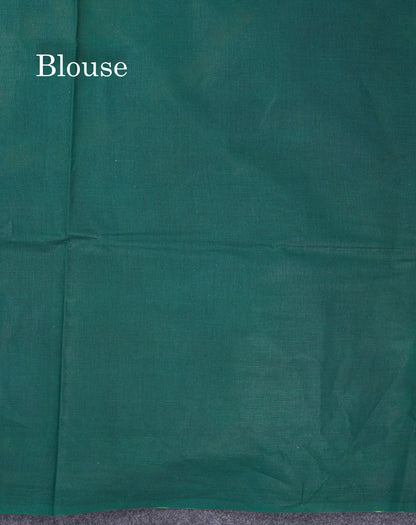 Yellow & Green Batik Print Sungudi Pure Cotton Saree With Contrast Bottle Green Blouse
