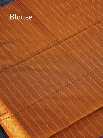Beautiful Violet Thread Checks Semi Silk Cotton Saree With Mustard Yellow Traditional Small Border