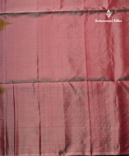 Beautiful Dual Tone Mustard Yellow Pure Kanjivaram Soft Silk Saree With Contrast Baby Pink Border