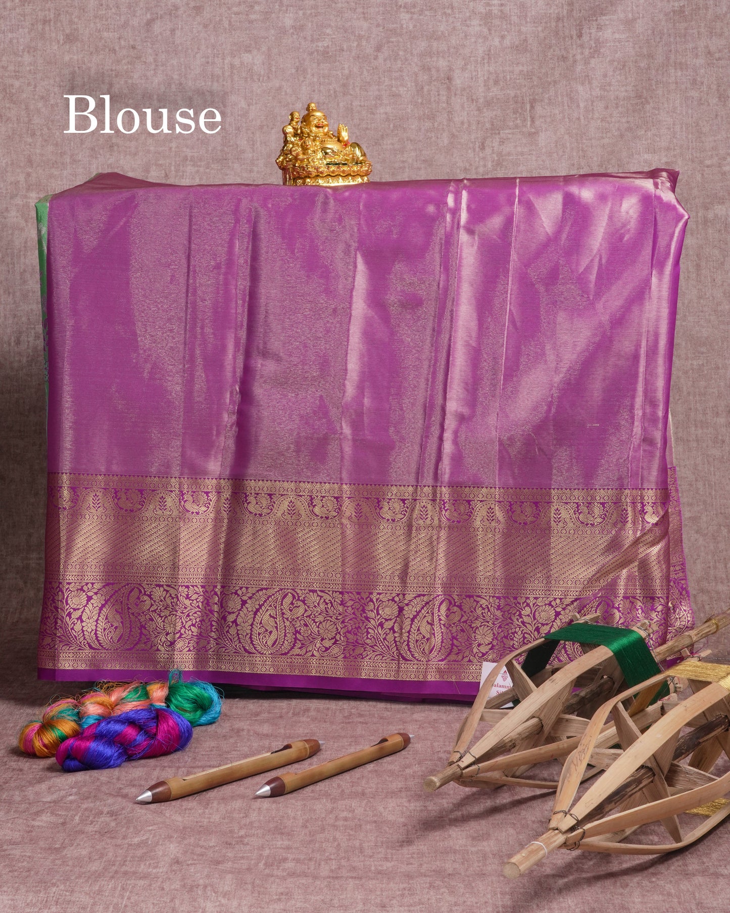 Semi Silk Pattu Pavadai (Green) With Violet Blouse  45"