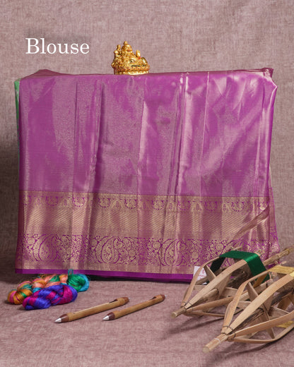 Semi Silk Pattu Pavadai (Green) With Violet Blouse  45"