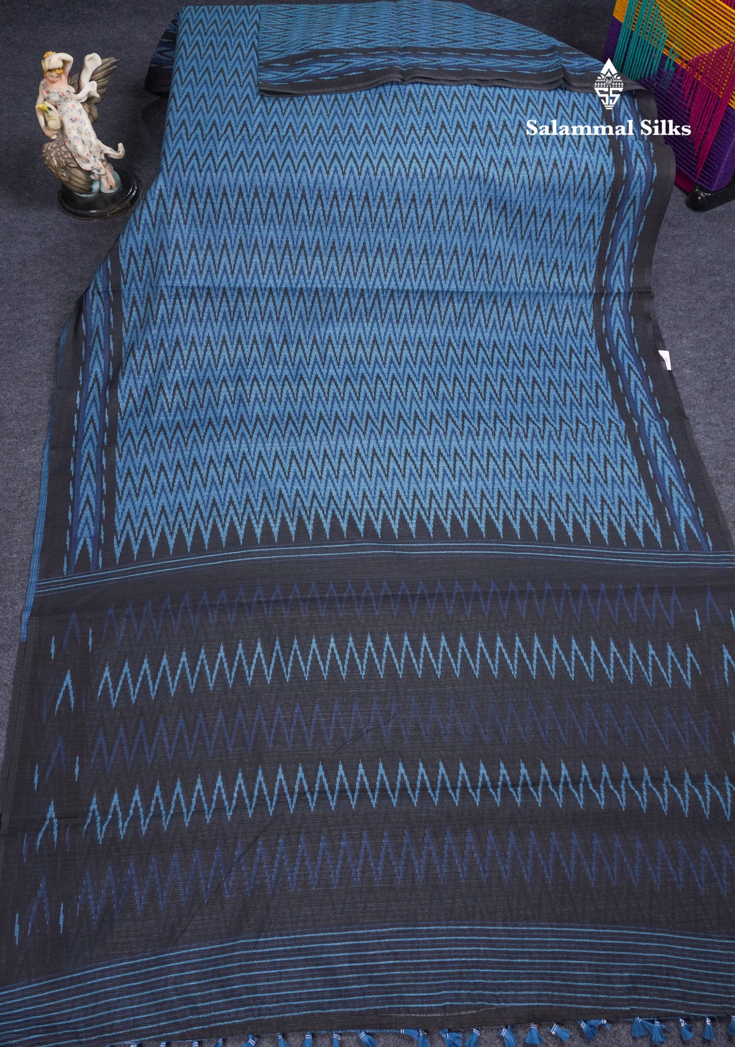 Ramar Blue Semi Tussar Fancy Saree With Contrast Black Border