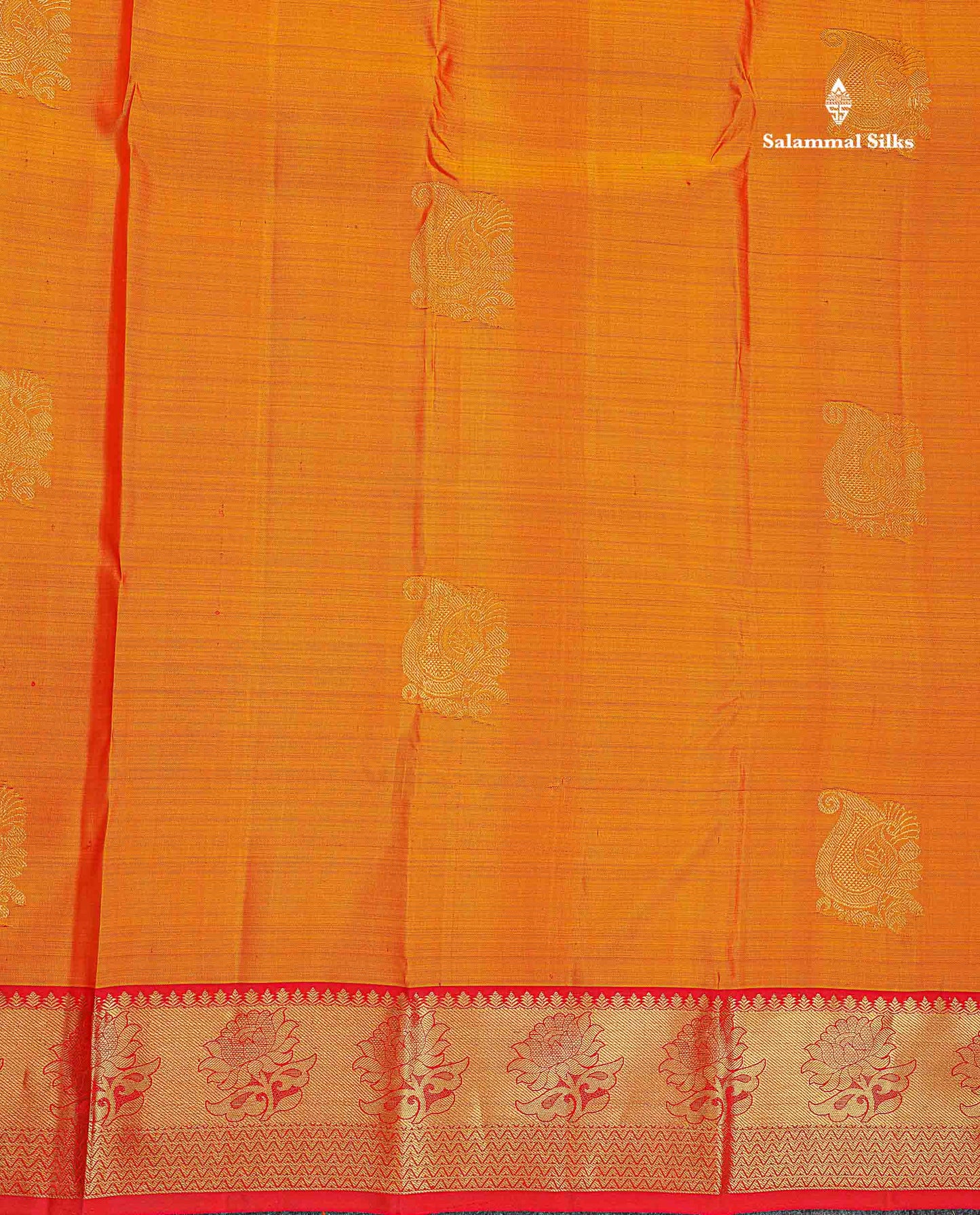 Pure Kanjivaram Silk Saree - Mango Yellow Colour Body Zari Butta With Contrast Red Traditional Border