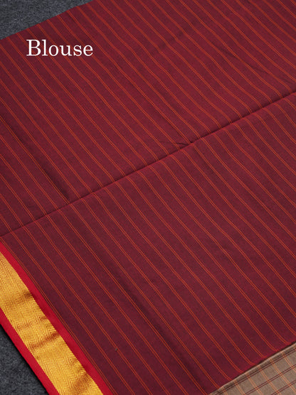 Beautiful Grey Thread Checks Semi Silk Cotton Saree With Maroon Traditional Small Border