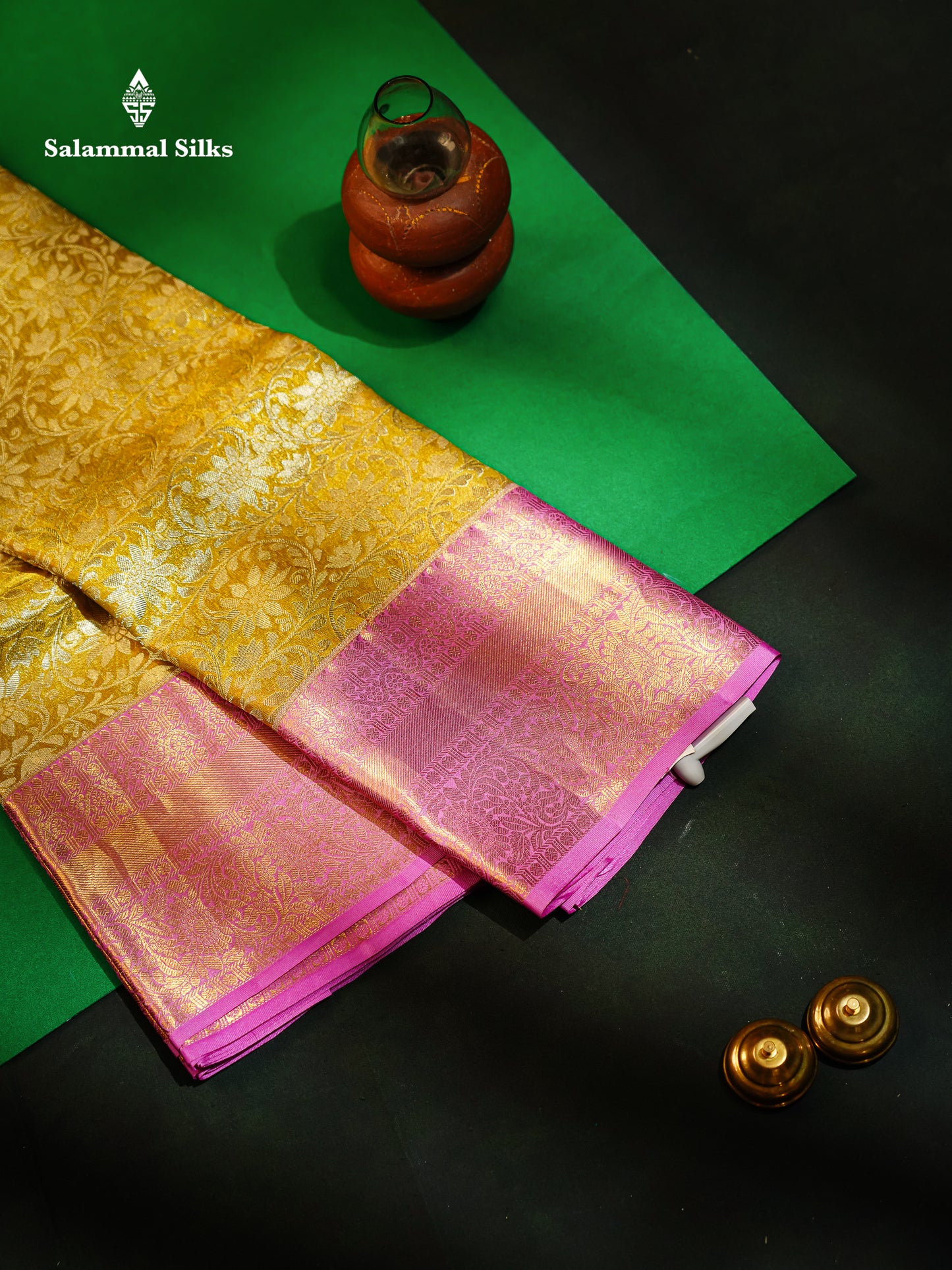 Beautiful Gold Tissue Bridal Pure Kanjivaram Silk Saree With Contrast Lavender Traditional Border