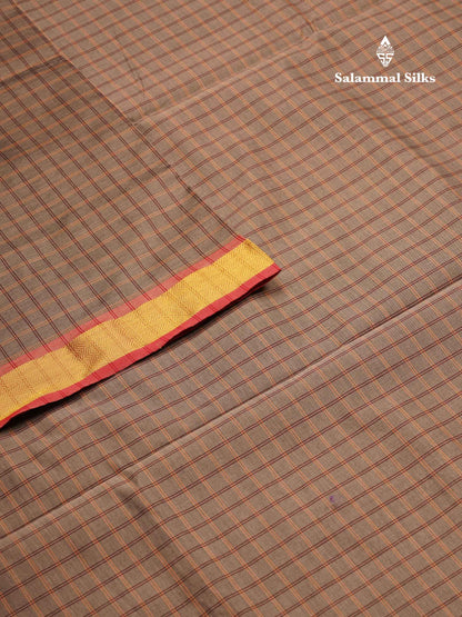 Beautiful Grey Thread Checks Semi Silk Cotton Saree With Maroon Traditional Small Border
