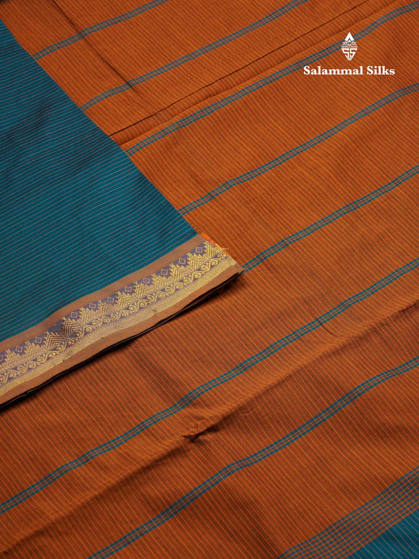 Beautiful Olive Green Thread Lines Semi Silk Cotton Saree With Maroon Traditional Border
