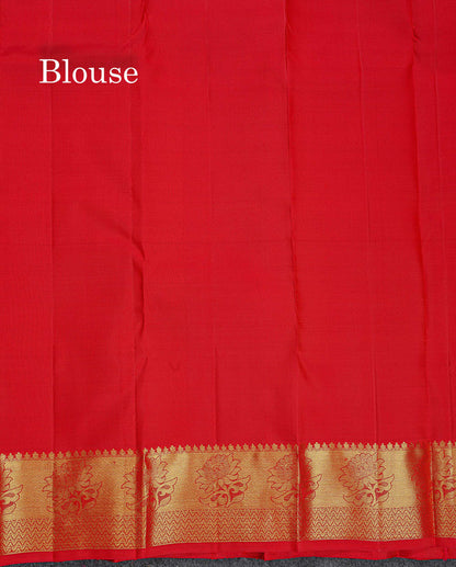 Pure Kanjivaram Silk Saree - Mango Yellow Colour Body Zari Butta With Contrast Red Traditional Border