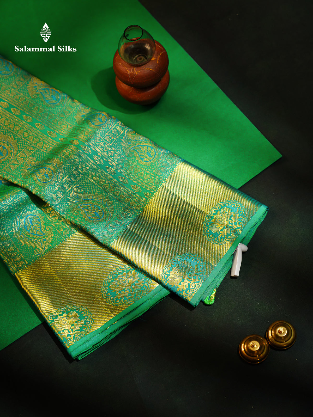 Beautiful Rexona Green Menakari Work Bridal Pure Kanjivaram Silk Saree With Traditional Border