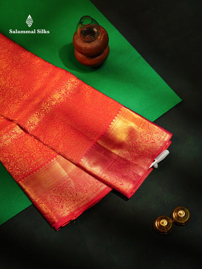 Beautiful Dual Tone Pinkish Orange Bridal Pure Kanjivaram Silk Saree With Traditional Border
